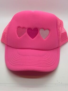 Hot Pink Trucker Hat Three Embroidered Hearts Mesh Snapback Cobra OSFM